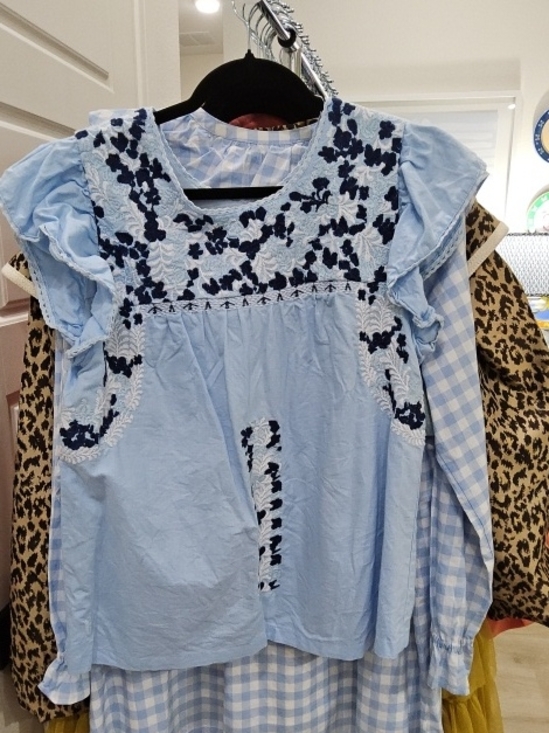 J.Marie Tops - j.marie Light Blue Embroidered Top with Navy Accents|| Size M